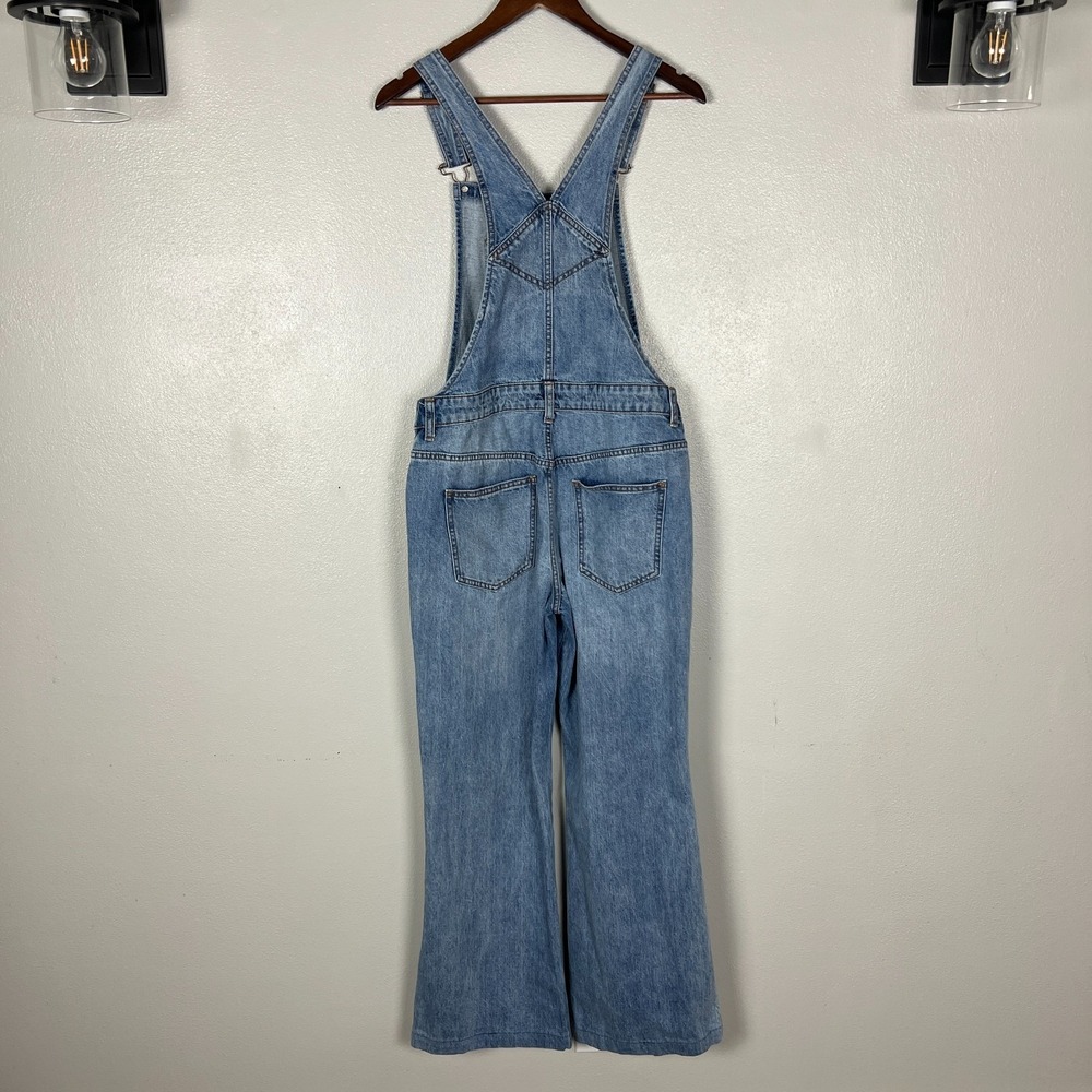 We The Free People Overalls Womens 29 Blue Flare Leg Mid Rise Denim Classic Bibs - Picture 9 of 14